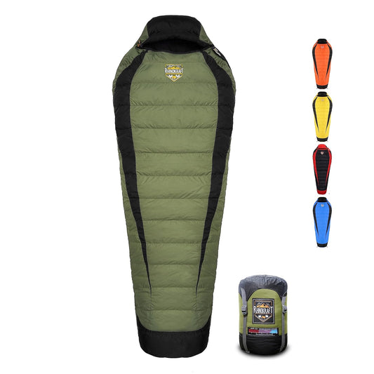 RhinoKraft -10 Degree Mummy Down Sleeping Bag for Adults | Lightweight with Compression Sack | RK-ALPY-OLIVE