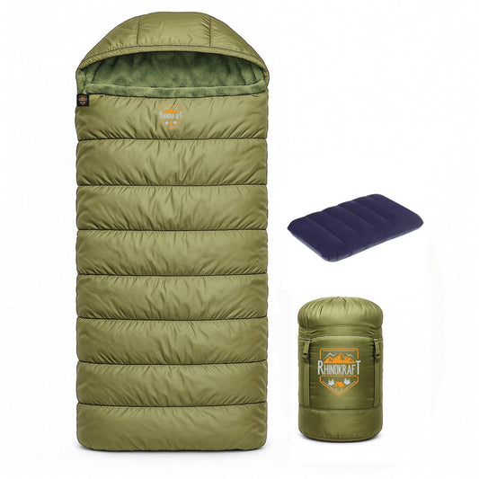 RhinoKraft -10 Degree | Soft Fur Lining | Extra Large Size | 2.4 Kg Weight | Soft and Warm Sleeping Bag for Adventure | Camping, Trekking and Outdoor Activity
