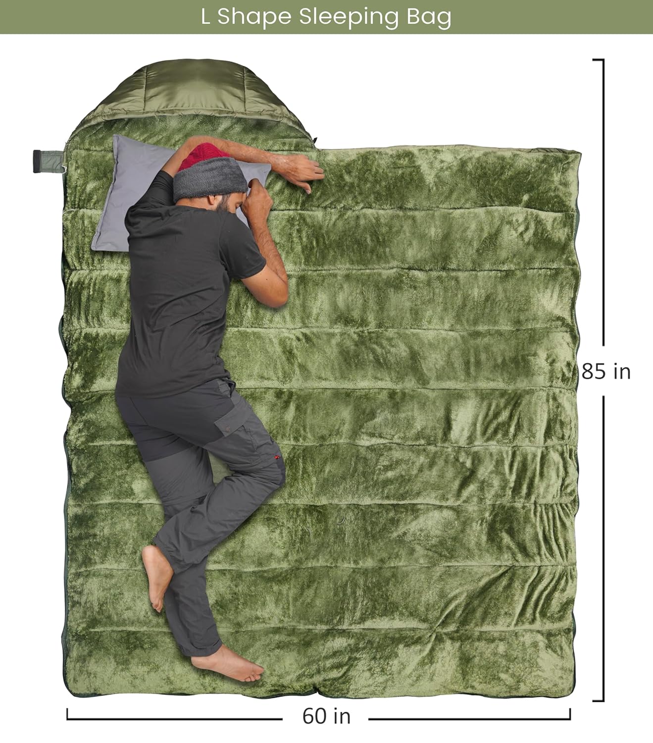 RhinoKraft -10 Degree | Soft Fur Lining | Extra Large Size | 2.4 Kg Weight | Soft and Warm Sleeping Bag for Adventure | Camping, Trekking and Outdoor Activity