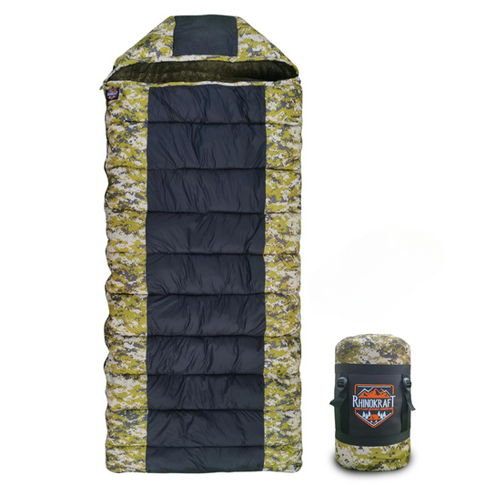 RhinoKraft -10 Degree Sleeping Bag for Adult | Soft Fur Lining | Extra Large Size | 2.4 Kg Weight | Soft and Warm Sleeping Bag for Adventure | Camping, Trekking and Outdoor Activity RK-PYRAMID-YLW