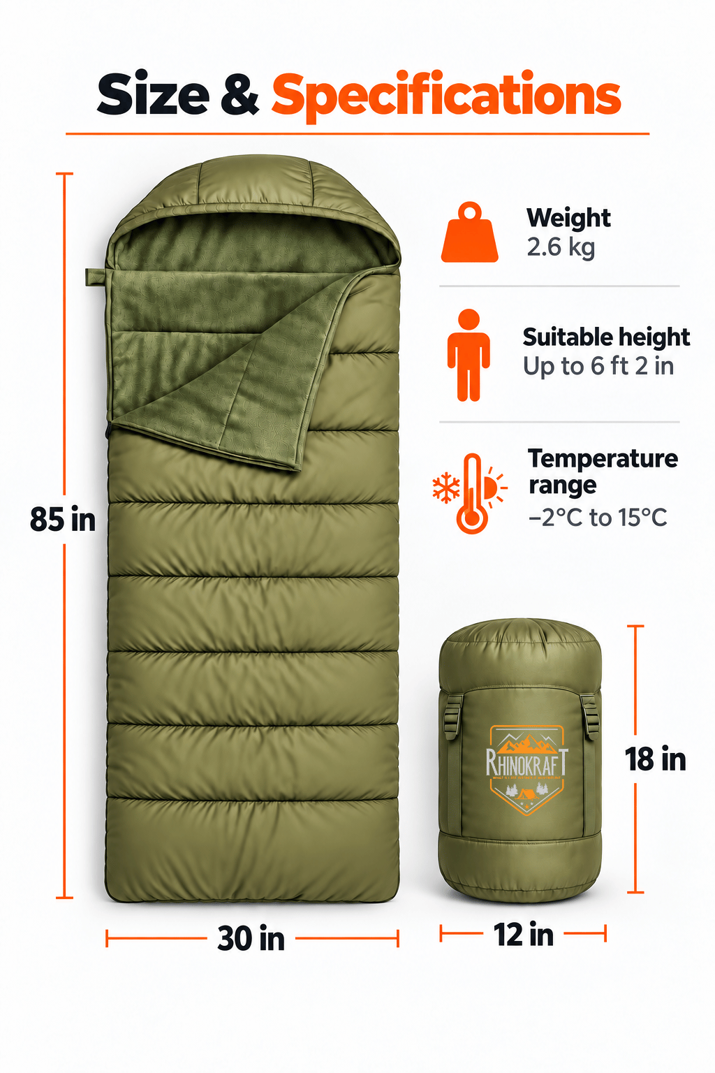 RhinoKraft -10 Degree | Soft Fur Lining | Extra Large Size | 2.4 Kg Weight | Soft and Warm Sleeping Bag for Adventure | Camping, Trekking and Outdoor Activity