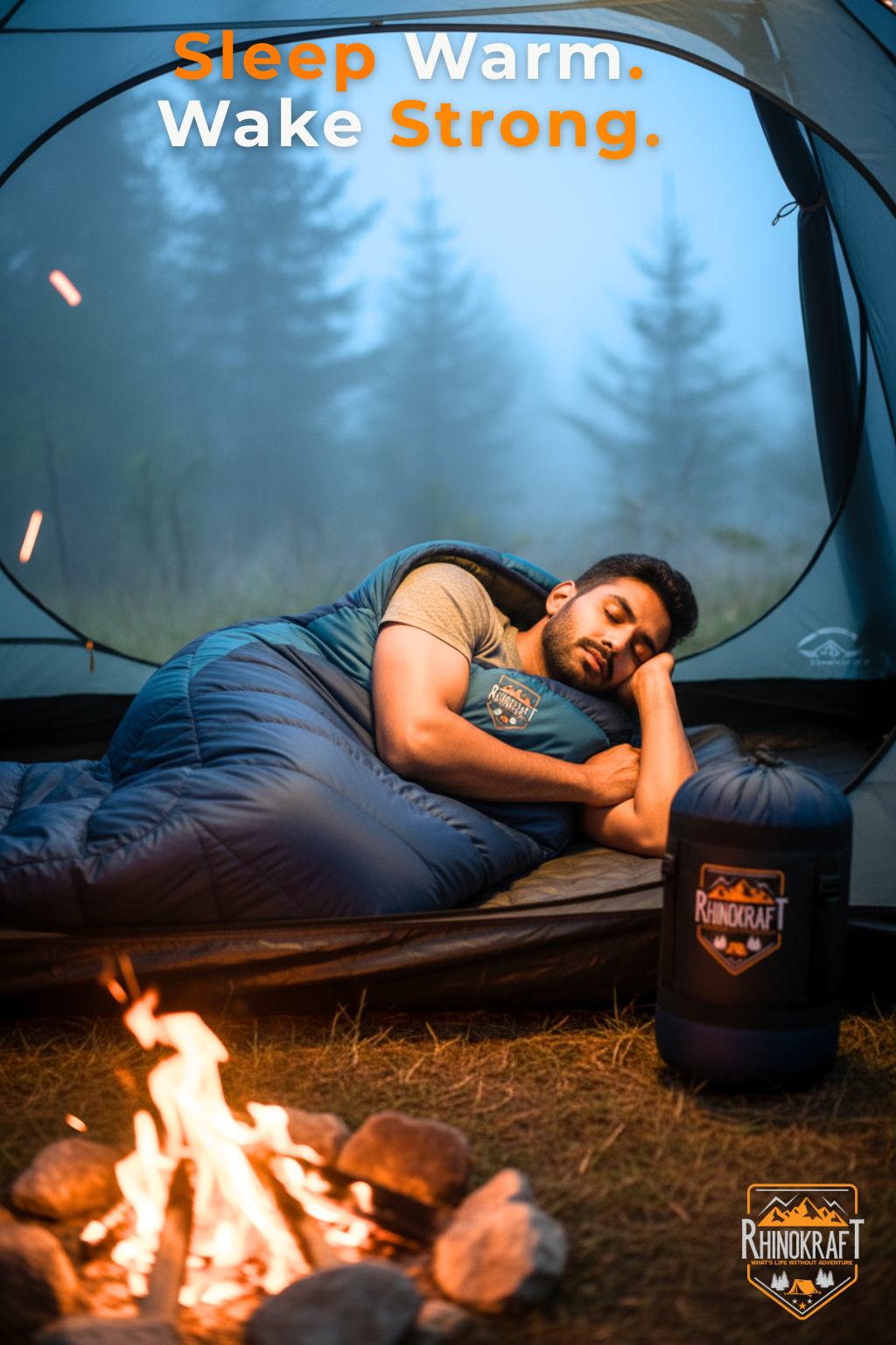 RhinoKraft Sleeping Bag for Adults | Fits Up to 6.5ft | Waterproof, Anti-Pill Fleece, Hollow Fiber Fill | 0°C to 18°C | Hood, Travel Pillow & Compression Sack | for Camping, Trekking & Hiking