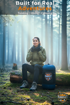RhinoKraft Sleeping Bag for Adults | Fits Up to 6.5ft | Waterproof, Anti-Pill Fleece, Hollow Fiber Fill | 0°C to 18°C | Hood, Travel Pillow & Compression Sack | for Camping, Trekking & Hiking