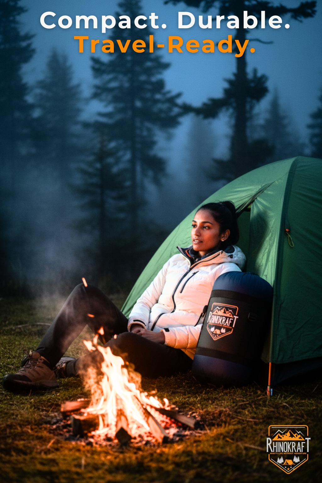 RhinoKraft Sleeping Bag for Adults | Fits Up to 6.5ft | Waterproof, Anti-Pill Fleece, Hollow Fiber Fill | 0°C to 18°C | Hood, Travel Pillow & Compression Sack | for Camping, Trekking & Hiking