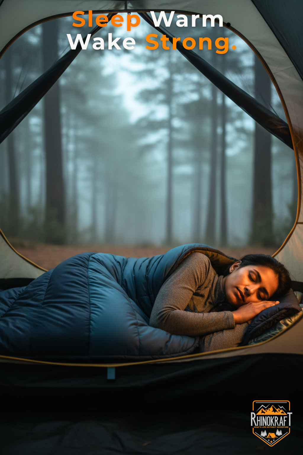 RhinoKraft Sleeping Bag for Adults | Fits Up to 6.5ft | Waterproof, Anti-Pill Fleece, Hollow Fiber Fill | 0°C to 18°C | Hood, Travel Pillow & Compression Sack | for Camping, Trekking & Hiking