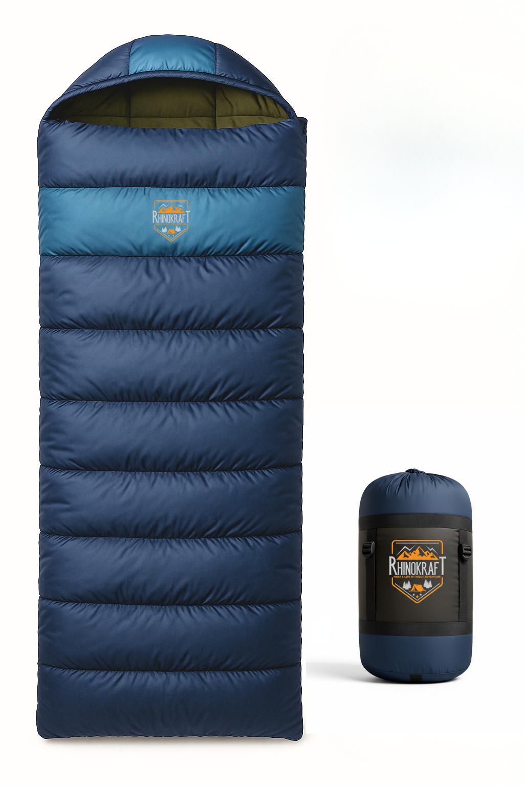 RhinoKraft Sleeping Bag for Adults | Fits Up to 6.5ft | Waterproof, Anti-Pill Fleece, Hollow Fiber Fill | 0°C to 18°C | Hood, Travel Pillow & Compression Sack | for Camping, Trekking & Hiking
