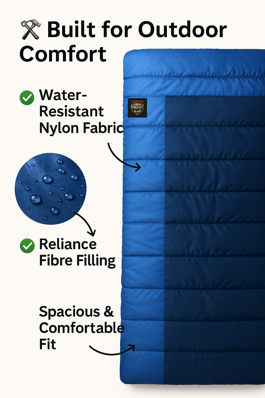RhinoKraft 3 Season Warm & Cool Weather - Summer, Spring, Winter, Lightweight, for Adults & Kids - Camping Gear Equipment, Traveling and Outdoors RK-RAZBLUE