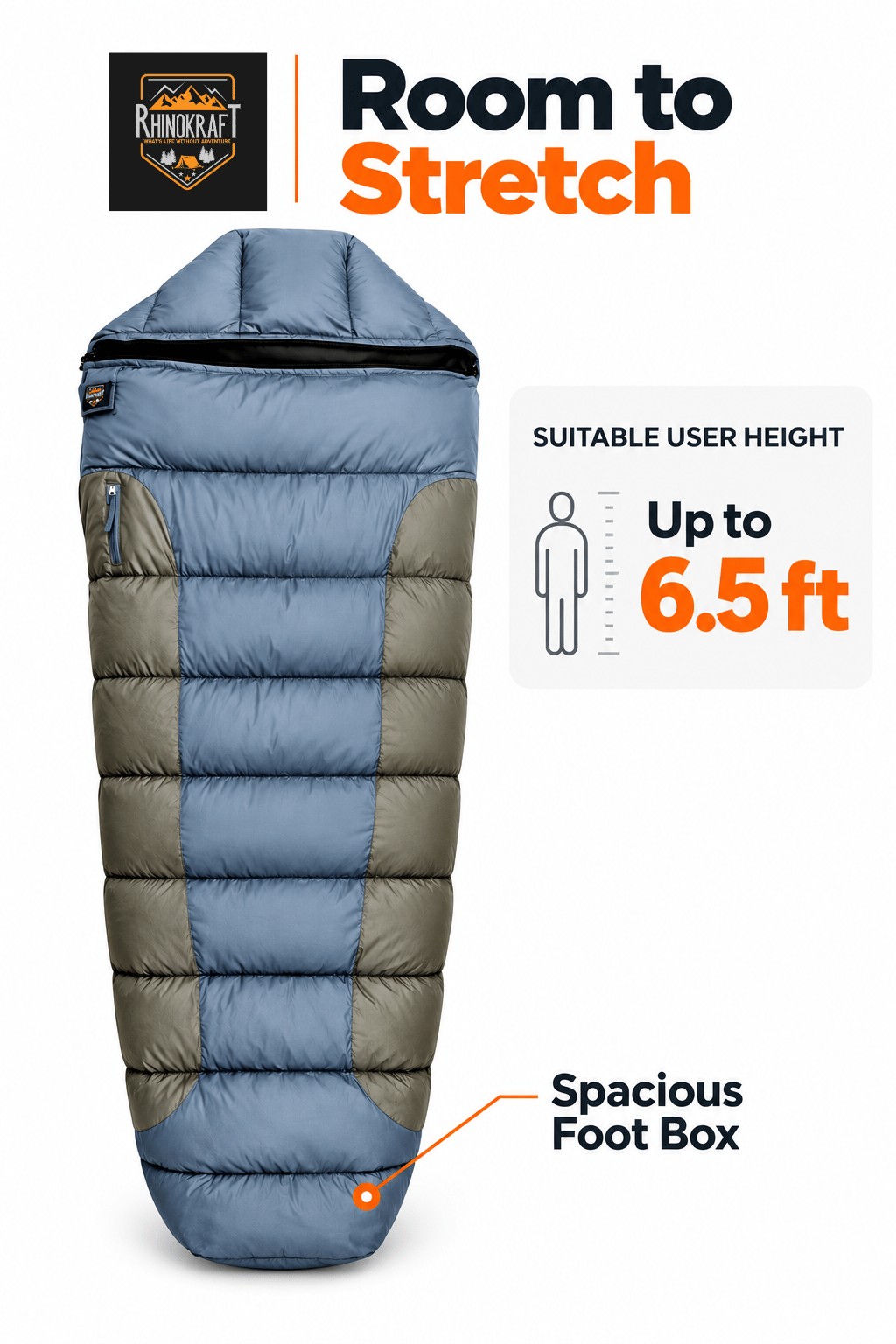 RhinoKraft -10°C Extreme | Anti-Pilling Fleece Liner | Extra-Large 6.5 ft Mummy Sleeping Bag | Warm, Durable & Portable for Camping, Trekking & Outdoor Adventure