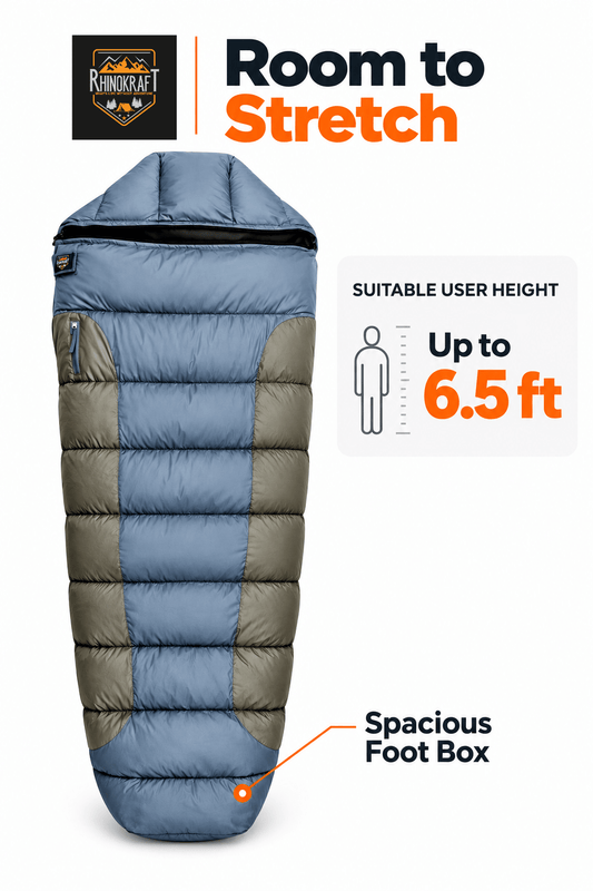 RhinoKraft -10°C Extreme | Anti-Pilling Fleece Liner | Extra-Large 6.5 ft Mummy Sleeping Bag | Warm, Durable & Portable for Camping, Trekking & Outdoor Adventure