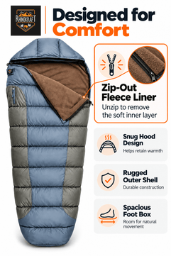 RhinoKraft -10°C Extreme | Anti-Pilling Fleece Liner | Extra-Large 6.5 ft Mummy Sleeping Bag | Warm, Durable & Portable for Camping, Trekking & Outdoor Adventure