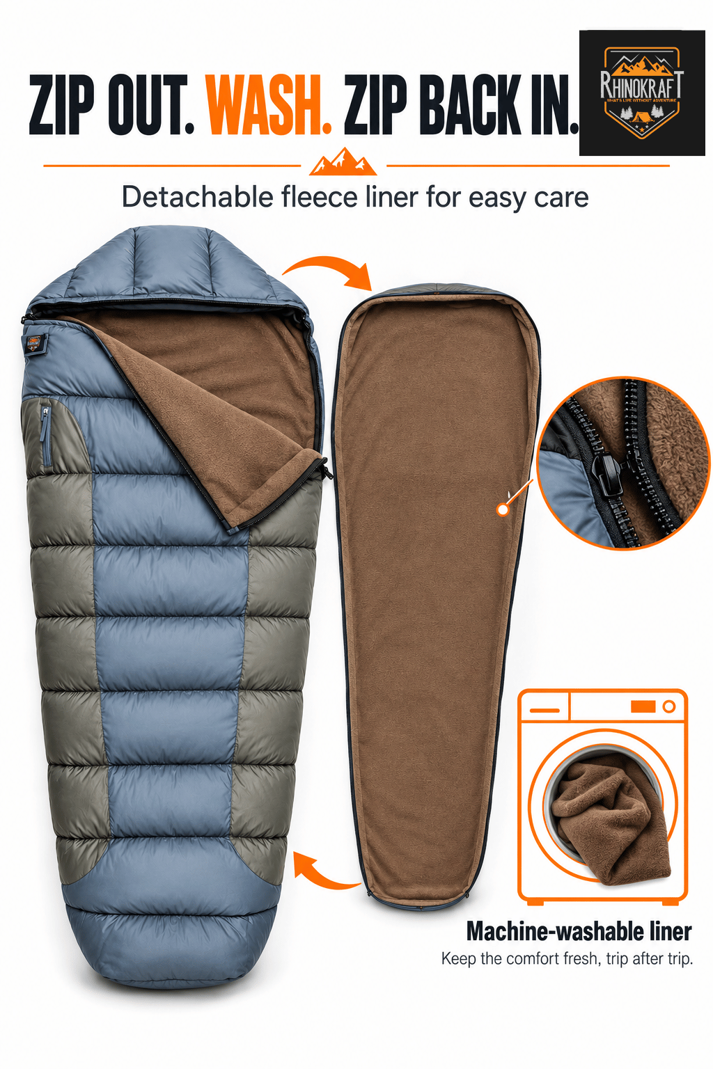RhinoKraft -10°C Extreme | Anti-Pilling Fleece Liner | Extra-Large 6.5 ft Mummy Sleeping Bag | Warm, Durable & Portable for Camping, Trekking & Outdoor Adventure