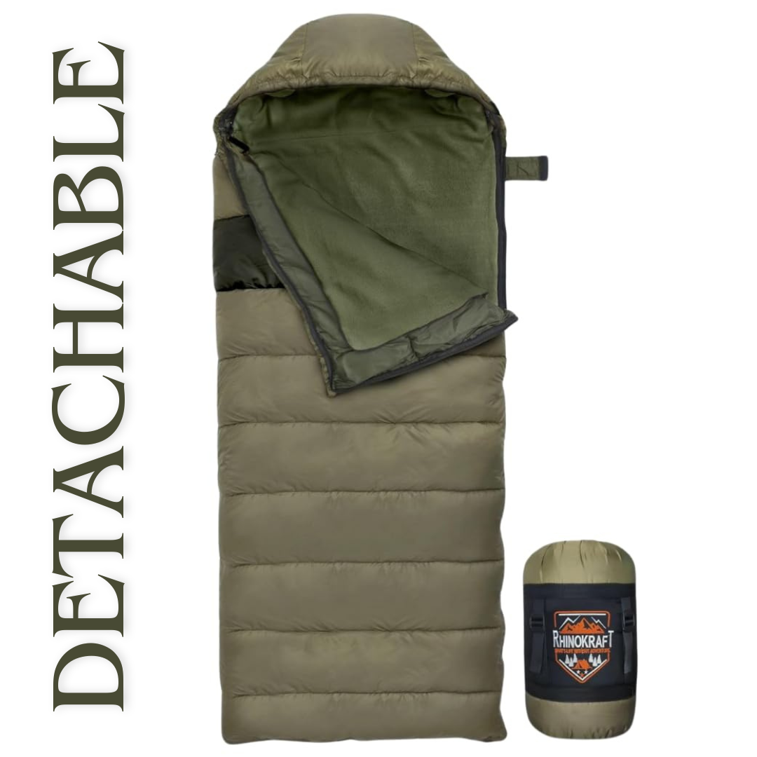 RhinoKraft Detachable Anti Fleece Sleeping Bag ! 0 to 15 Degree Celsius! 2.4 Kg | RK-PUNCH-OLV