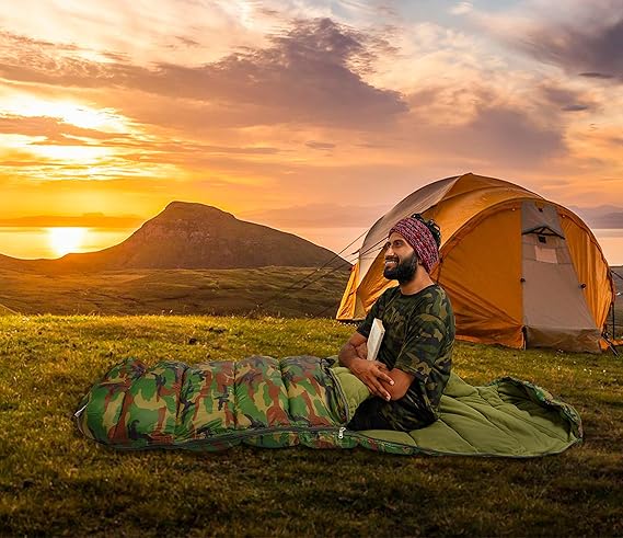 RhinoKraft Extra Large Size Army Sleeping Bag for Adults, Military Design, Weigh 2.6 Kg for Trekking, Travelling and Camping! Free Compression Sack + Travel Pillow