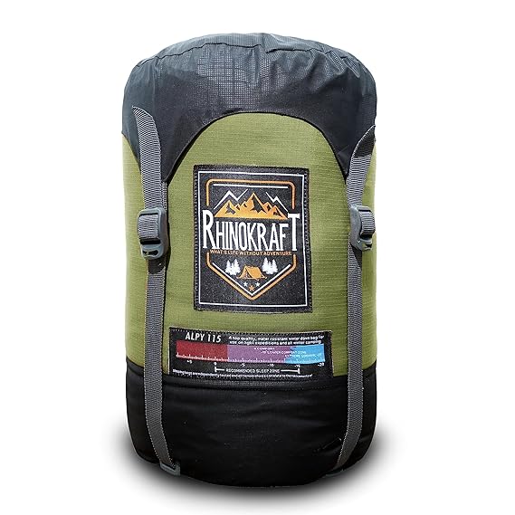 RhinoKraft -10 Degree Mummy Down Sleeping Bag for Adults | Lightweight with Compression Sack | RK-ALPY-OLIVE