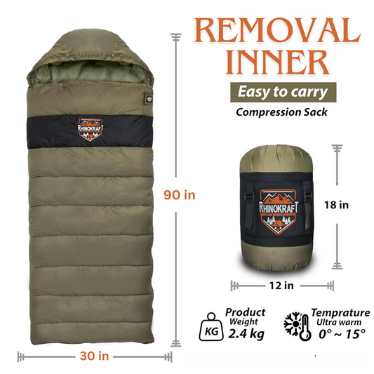 RhinoKraft Detachable Anti Fleece Sleeping Bag ! 0 to 15 Degree Celsius! 2.4 Kg | RK-PUNCH-OLV