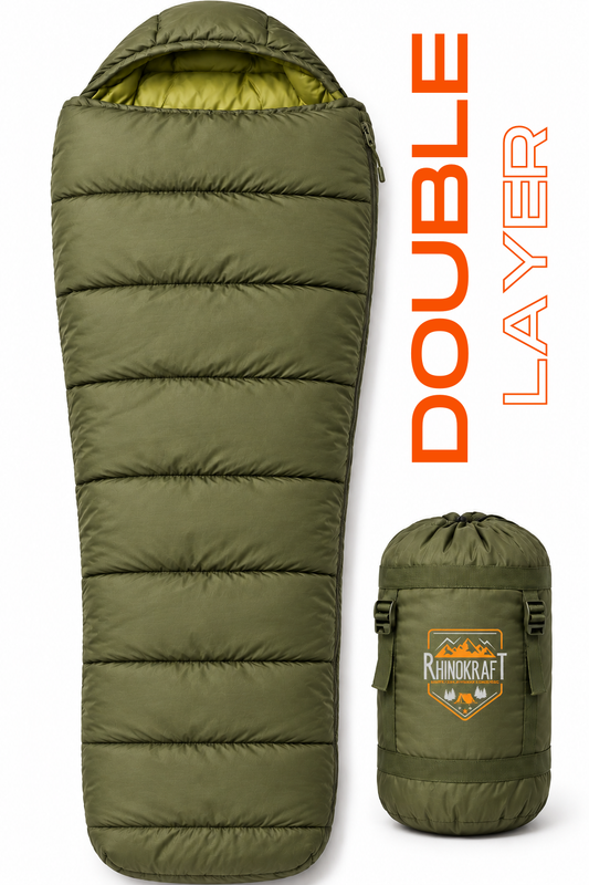 RhinoKraft Phantom Mummy Sleeping Bag | Detachable Suede-Lined Interior | Rugged TPU Shell for Extreme Durability | Fits Up to 7ft Tall | 2.9 kg Dark Olive Army-Grade Gear for Camping & Trekking