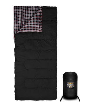 RhinoKraft Cotton Flannel All Season Sleeping Bag for Travelling and Camping ! Free Compression Sack RKCOLEBLK