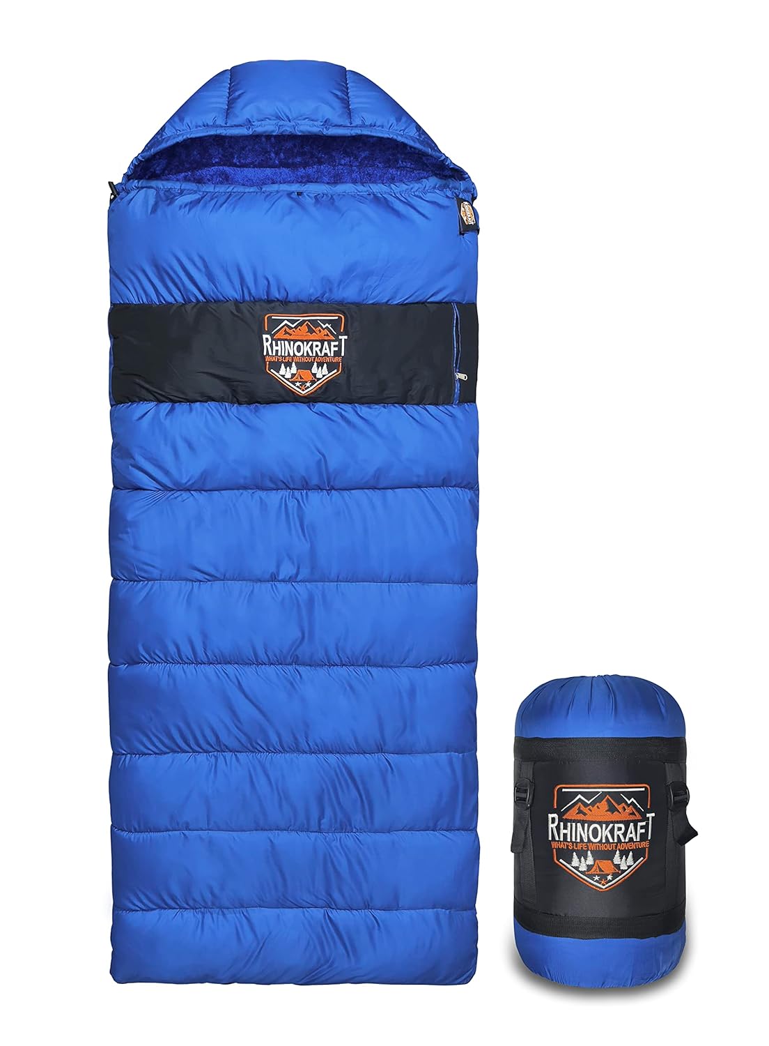 RhinoKraft -10 Degree Sleeping Bag | Soft Fur Lining | Extra Large Size | 2.4 Kg Weight |RK-BLUFUR