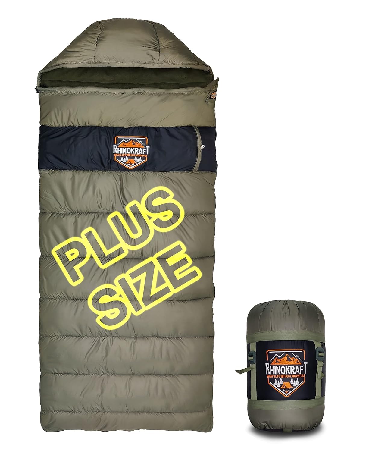 RhinoKraft Plus Size Zero Degree Envelope Sleeping Bag for Adults for Mild to Harsh Winter RK-BHEEM-OLV