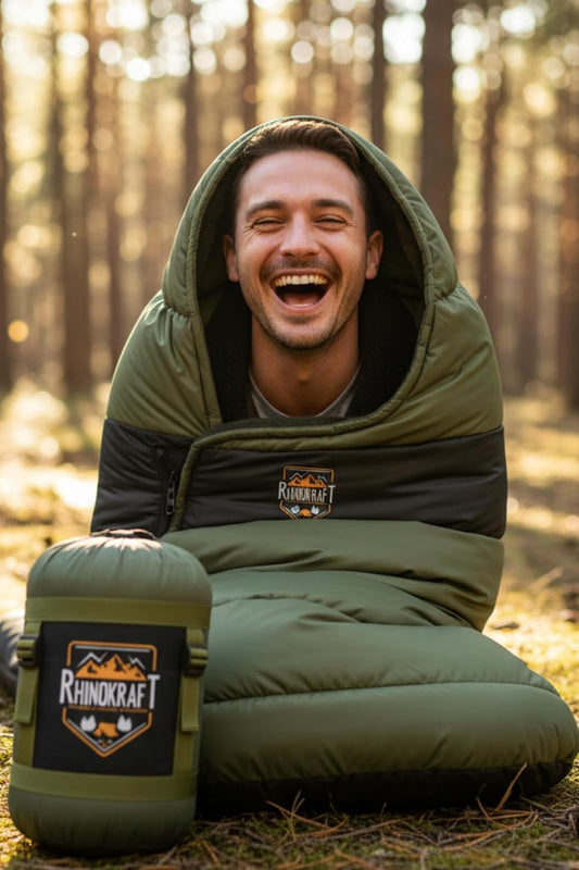 RhinoKraft Rectangular Sleeping Bag with Pillow | Lightweight, Waterproof, Compact for Camping, Trekking, Travel | Comfort Temp 0°C to 18°C | Includes Carry Bag