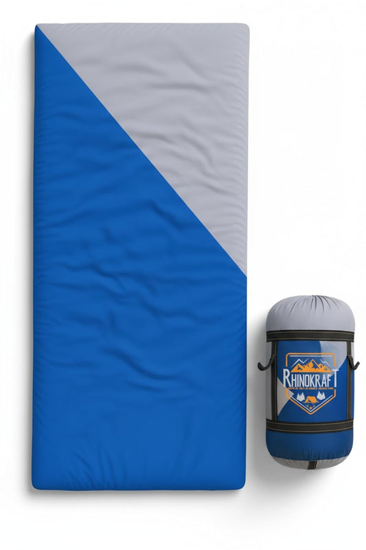 RhinoKraft Spartan Rectangular Sleeping Bag | Lightweight 1.3 kg | Comfort 12 °Celcius | Durable Nylon & Reliance Fibre | Packable for Camping, Biking & Trekking