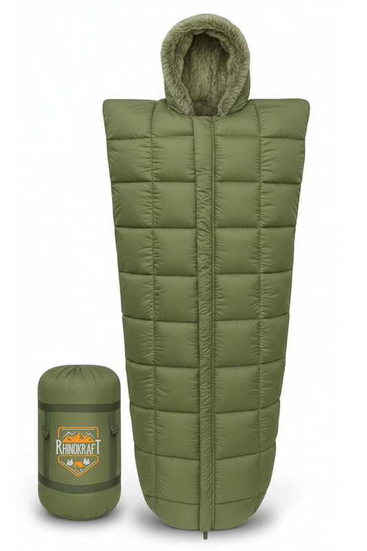 RhinoKraft Arctic Series Mummy Sleeping Bag for Adults | –10°C Winter Camping Sleeping Bag for Men & Women | Detachable Washable Fur Liner | Heavy-Duty 3.2 kg 6.5 Ft Tall | Water-Resistant Fabric