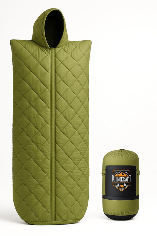 RhinoKraft Beast Quilted Mummy Sleeping Bag | Fixed Fur Insulation for Winter | 5–20 °C Comfort | 1.7 kg Lightweight | Fits Up to 7-ft Tall | Rugged Olive Army Sleeping Bag for Camping & Trekking