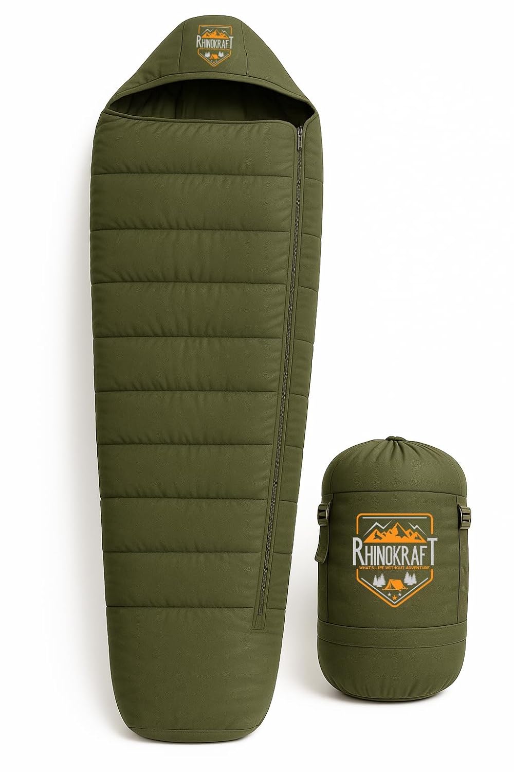 RhinoKraft Phantom Mummy Sleeping Bag | Detachable Suede-Lined Interior | Rugged TPU Shell for Extreme Durability | Fits Up to 7ft Tall | 2.9 kg Dark Olive Army-Grade Gear for Camping & Trekking