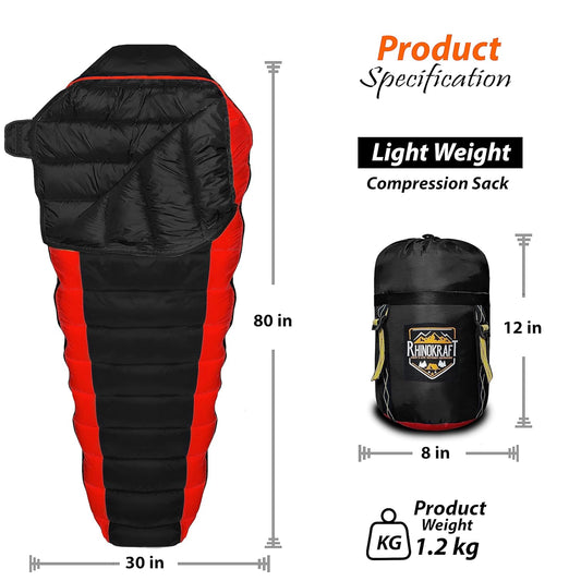 RhinoKraft Mummy Camping Sleeping Bag - 3 Season Warm & Cool Weather | BIGRED