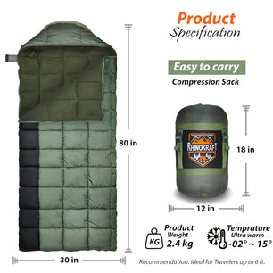 RhinoKraft -2 Degree | Anti Fleece Liner | 2.4 Kg Weight | Super Warm | Sleeping Bag for Adventure | Camping, Trekking and Outdoor Activity RK-TOM