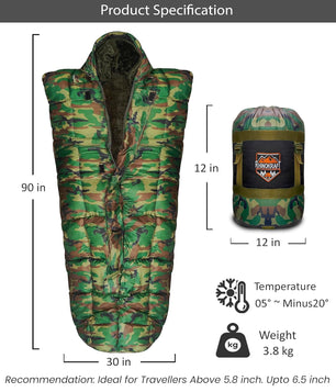 RhinoKraft Warriors Navy Blue Sleeping Bag ! Detachable Inner Liner ! 6 Layers ! Extra Large Size for Temp -20c ! 6.5 Ft RK-WARRIOR-CAMO