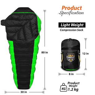 RhinoKraft Mummy Camping Sleeping Bag - 3 Season Warm and Cool Weather | BIGGRN