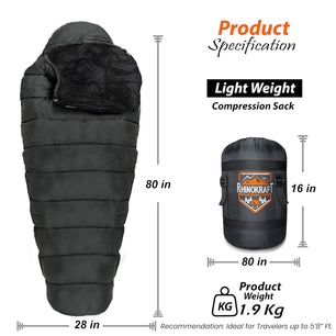 RhinoKraft Black Sleeping Bag for Adults RSKBLK