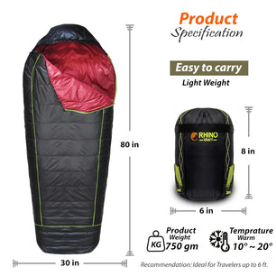 RhinoKraft Rockstar ! The Smallest Sleeping Bag for Men for Bikers, Hikers and Trip Lovers for Camping Activities for all 3 Season ! Light Weight