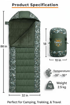 RhinoKraft -10 Degree Sleeping Bag for Adult | Soft Fur Lining | Extra Large Size | 2.4 Kg Weight | Soft and Warm Sleeping Bag for Adventure | Camping, Trekking and Outdoor Activity RK-PYRAMID-OLIVE