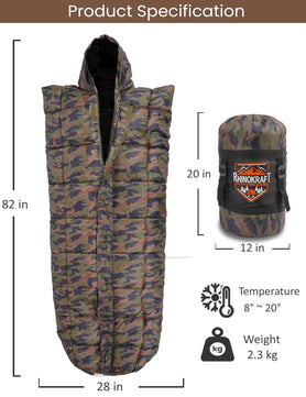 RhinoKraft Army Design | Mummy Shape | 8 to 20 Degree Celsius | 2.3 Kg Weight | Sleeping Bag for Adults | for Trekking, Camping and Outdoor Adventure