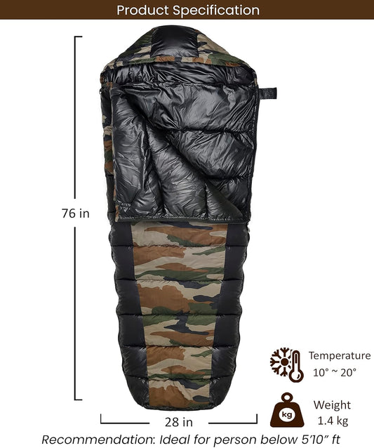 RhinoKraft Tactical | 10 Degree Celsius | 1.4 Kg Weight | Compressed Packing | Comfortable sleeping bag for Bikers, hikers and Trip Lover