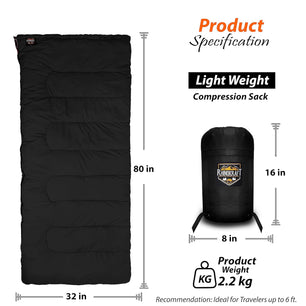 RhinoKraft Cotton Flannel All Season Sleeping Bag for Travelling and Camping ! Free Compression Sack RKCOLEBLK