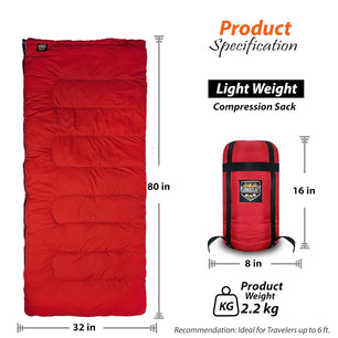 RhinoKraft Cotton Flannel All Season Sleeping Bag for Travelling and Camping ! Free Compression Sack RKCOLERED