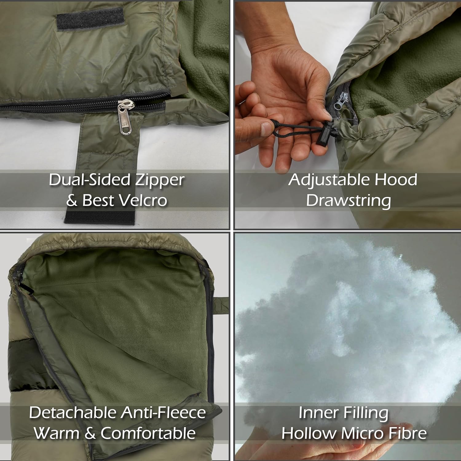 RhinoKraft Detachable Anti Fleece Sleeping Bag ! 0 to 15 Degree Celsius! 2.4 Kg | RK-PUNCH-OLV