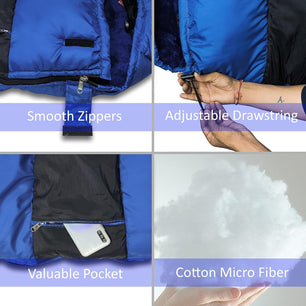 RhinoKraft -10 Degree Sleeping Bag | Soft Fur Lining | Extra Large Size | 2.4 Kg Weight |RK-BLUFUR