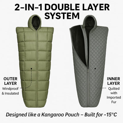 RhinoKraft Minus 15 Degree Sleeping Bag - Military-Grade, 9ft, Double-Layered | Heavy-Duty Winter Gear for Army & Defence | Rated for 0°C to -15°C, 4kg