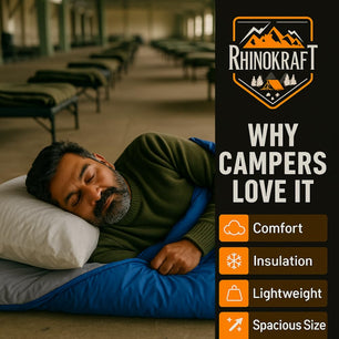 RhinoKraft Spartan Rectangular Sleeping Bag | Lightweight 1.3 kg | Comfort 12 °Celcius | Durable Nylon & Reliance Fibre | Packable for Camping, Biking & Trekking