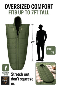 RhinoKraft Ranger Army-Grade Mummy Sleeping Bags for Adults | Premium TPU Shell with Fixed Fur Insulation | Extra-Tall 7ft Fit | Sub-Zero Rated
