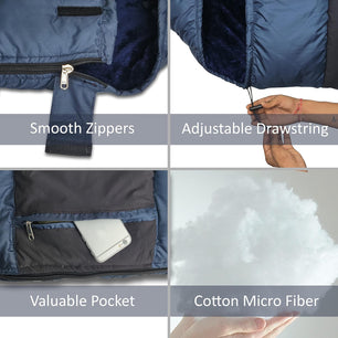 RhinoKraft -10 Degree Sleeping Bag | Soft Fur Lining | Extra Large Size | 2.4 Kg Weight |RK-BLUFUR