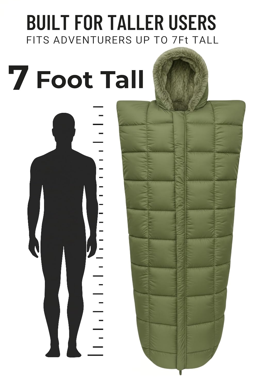 RhinoKraft Arctic Series Mummy Sleeping Bag for Adults | –10°C Winter Camping Sleeping Bag for Men & Women | Detachable Washable Fur Liner | Heavy-Duty 3.2 kg 6.5 Ft Tall | Water-Resistant Fabric