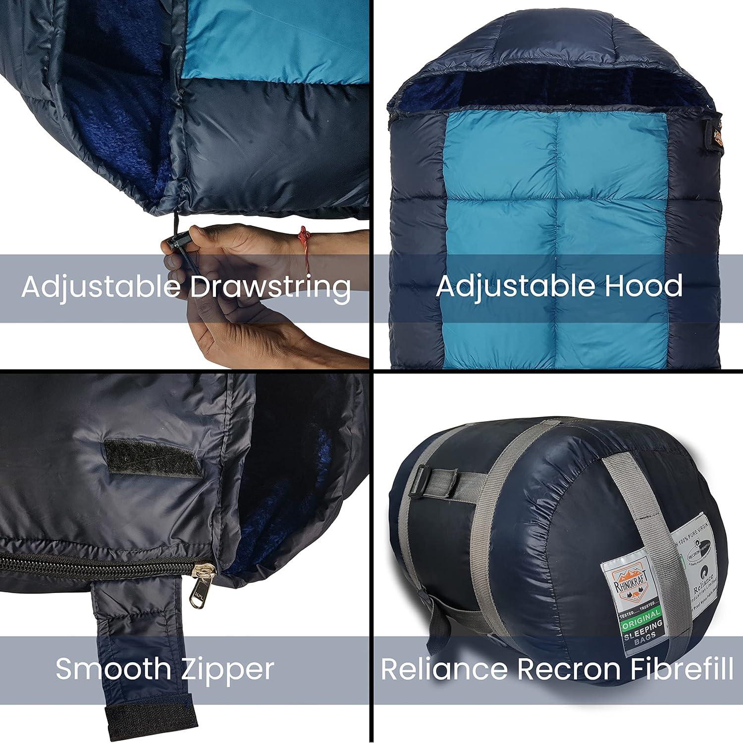 RhinoKraft -10 Degree | Jumbo Size | Soft Fur Lining | 2.6 Kg Weight | Soft and Warm Sleeping Bag for Adventure | Camping, Trekking and Outdoor Activity  RK-DOLPHIN-ABLU