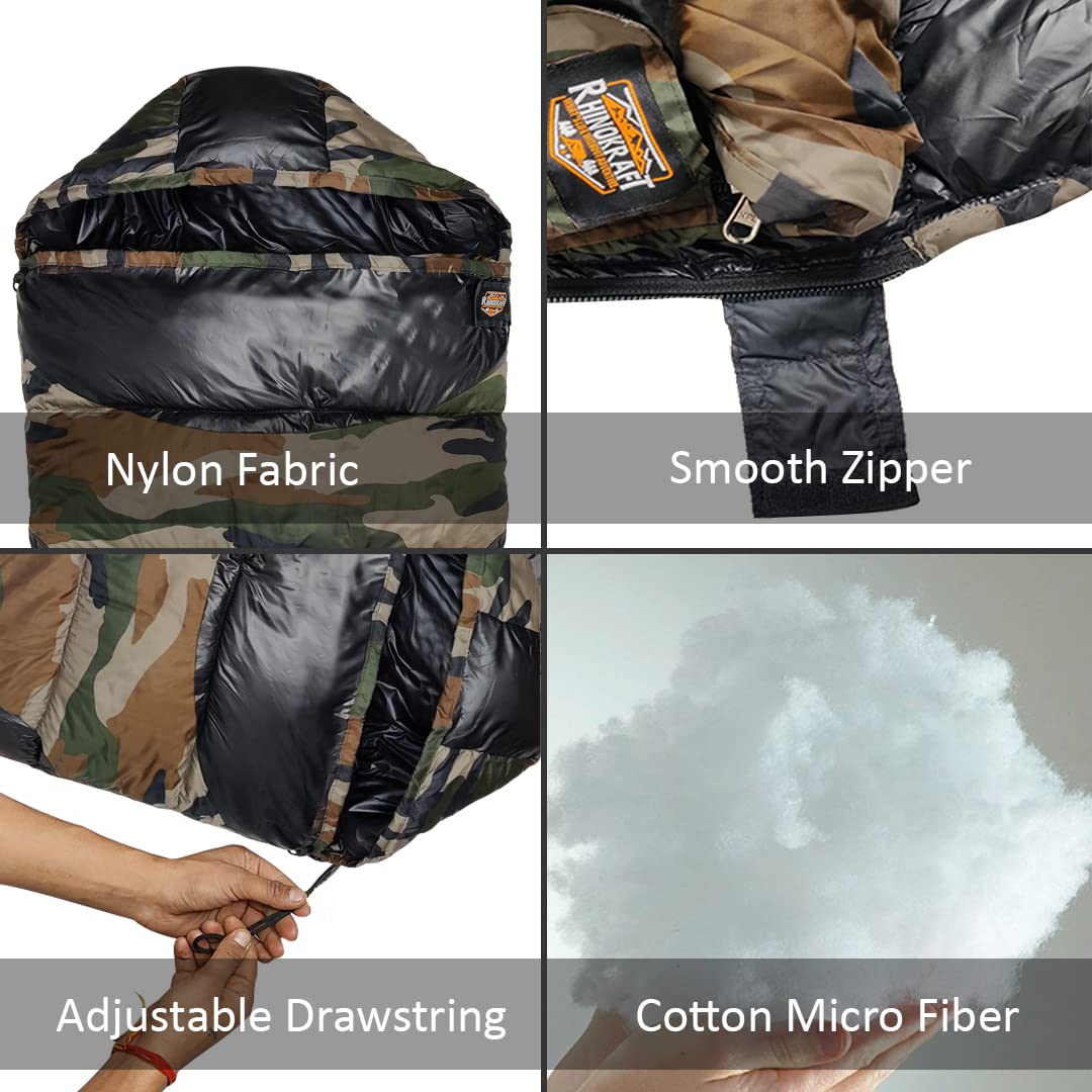 RhinoKraft Tactical | 10 Degree Celsius | 1.4 Kg Weight | Compressed Packing | Comfortable sleeping bag for Bikers, hikers and Trip Lover