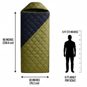 RhinoKraft Predator Quilted Rectangular Sleeping Bag | Suede-Lined for 0°C Warmth | Fits Up to 6ft Tall | Fully Opens as Blanket | Rugged Olive Design | Hollow Fiber Outdoor Gear for Camping