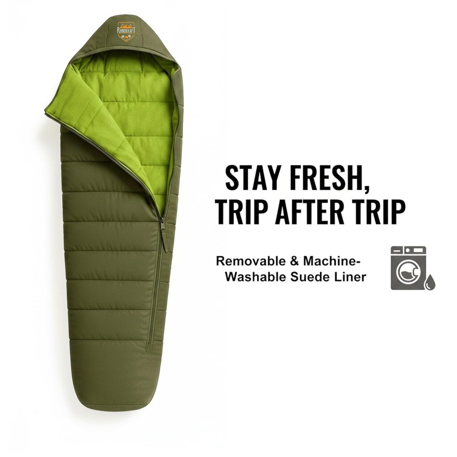 RhinoKraft Phantom Mummy Sleeping Bag | Detachable Suede-Lined Interior | Rugged TPU Shell for Extreme Durability | Fits Up to 7ft Tall | 2.9 kg Dark Olive Army-Grade Gear for Camping & Trekking